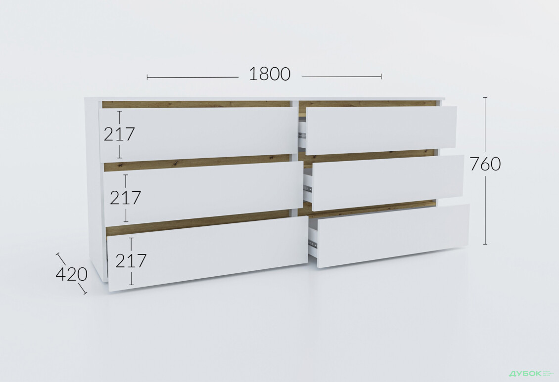 Изображение 2 - Комод Garant NV Идея К с 6 ящиками 180 см дуб крафт серый / сатин