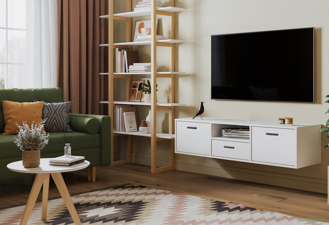 Зображення 2 - Тумба під ТВ Moreli Сеул / Seul з 2 дверцятами та шухлядою 129 см білий