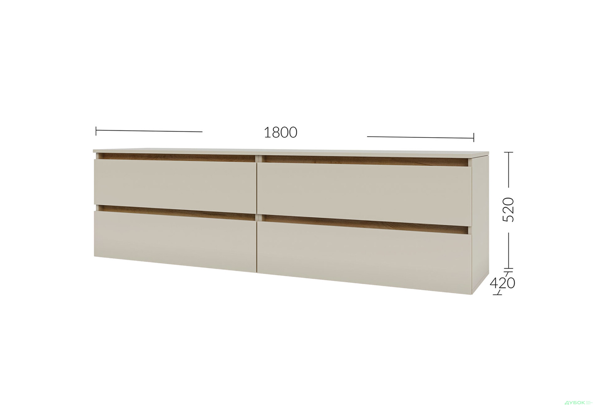 Тумба під ТВ Garant Ідея з 4 шухлядами 180 см, сатин / дуб крафт золотий - Зображення 2 Зображення 2 - Тумба під ТВ Garant Ідея з 4 шухлядами 180 см, сатин / дуб крафт золотий