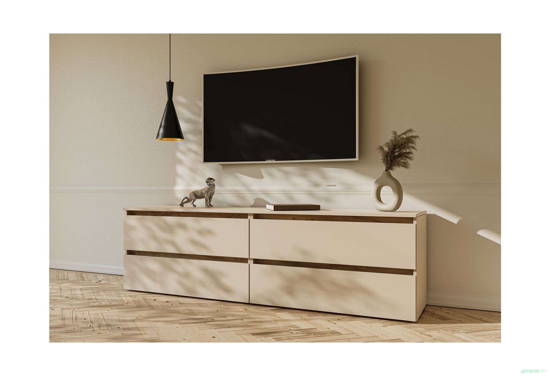 Тумба під ТВ Garant Ідея з 4 шухлядами 180 см, сатин / дуб крафт золотий - Зображення 4 Зображення 4 - Тумба під ТВ Garant Ідея з 4 шухлядами 180 см, сатин / дуб крафт золотий