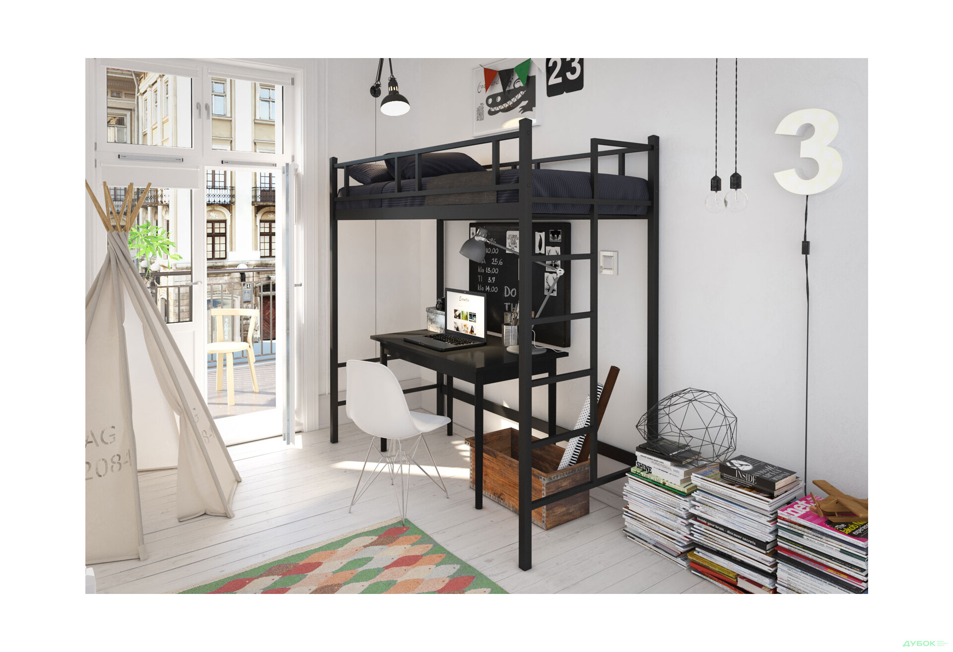 Изображение 1 - Кровать Tenero Фулхэм чердак металлическая с вкладом металл + ДВП 90х200