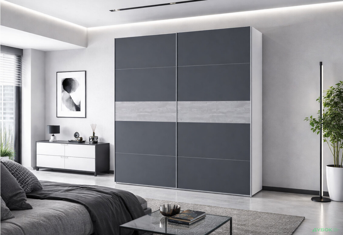 Зображення 2 - Шафа-купе Doros G-Caiser / Джі-Кейзер 2-дверна 220 см, білий / графіт вставка бетон