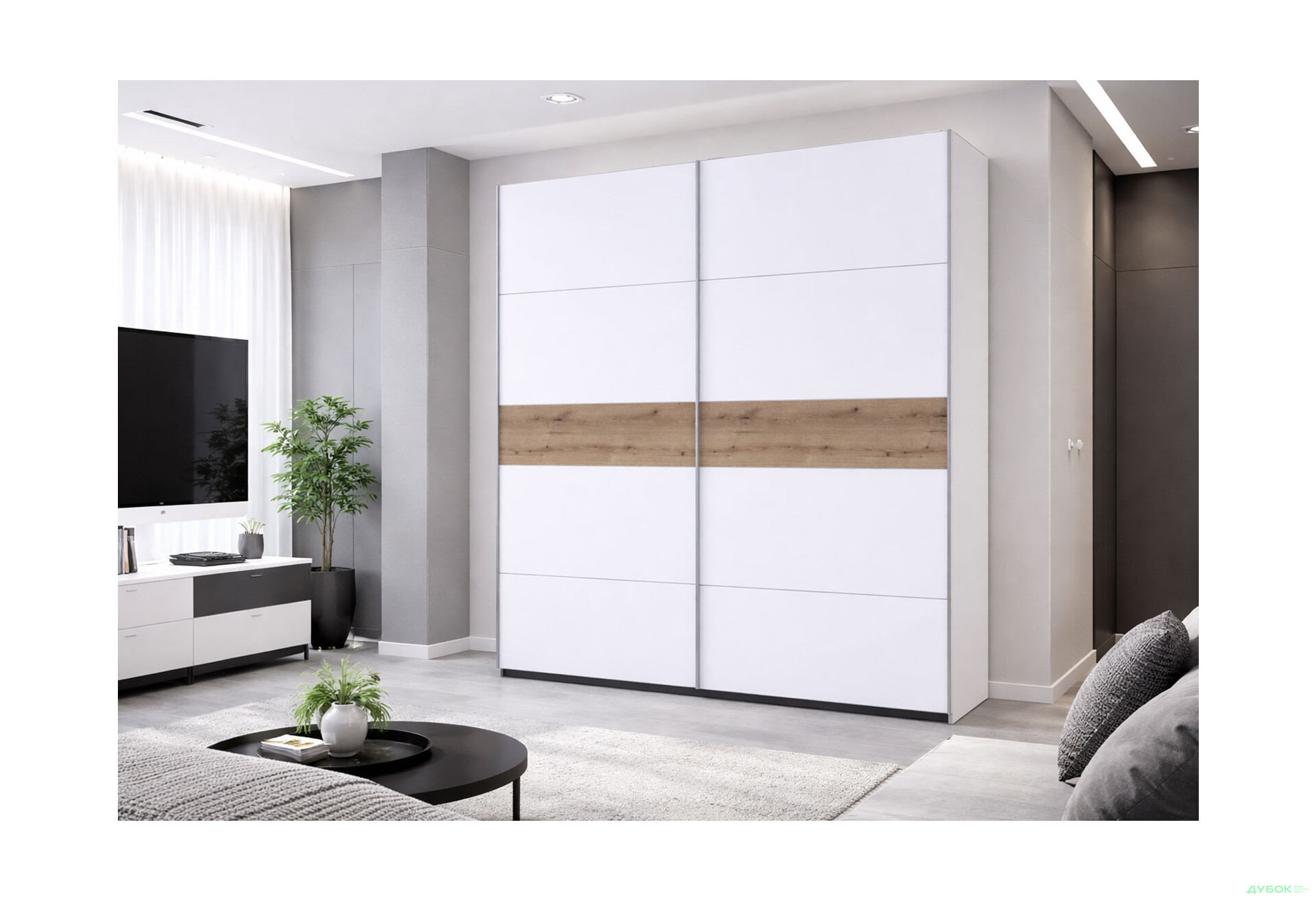 Зображення 2 - Шафа-купе Doros G-Caiser / Джі-Кейзер 2-дверна 220 см, білий вставка дуб евок