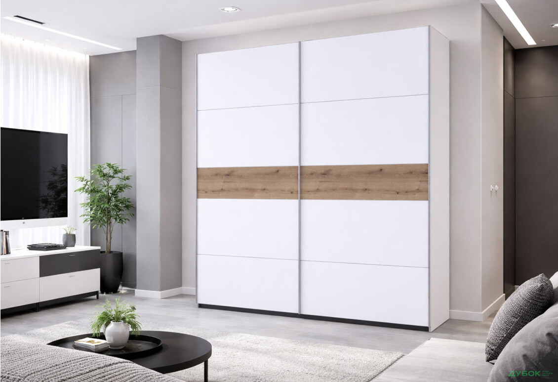 Зображення 2 - Шафа-купе Doros G-Caiser / Джі-Кейзер 2-дверна 220 см, білий вставка дуб евок