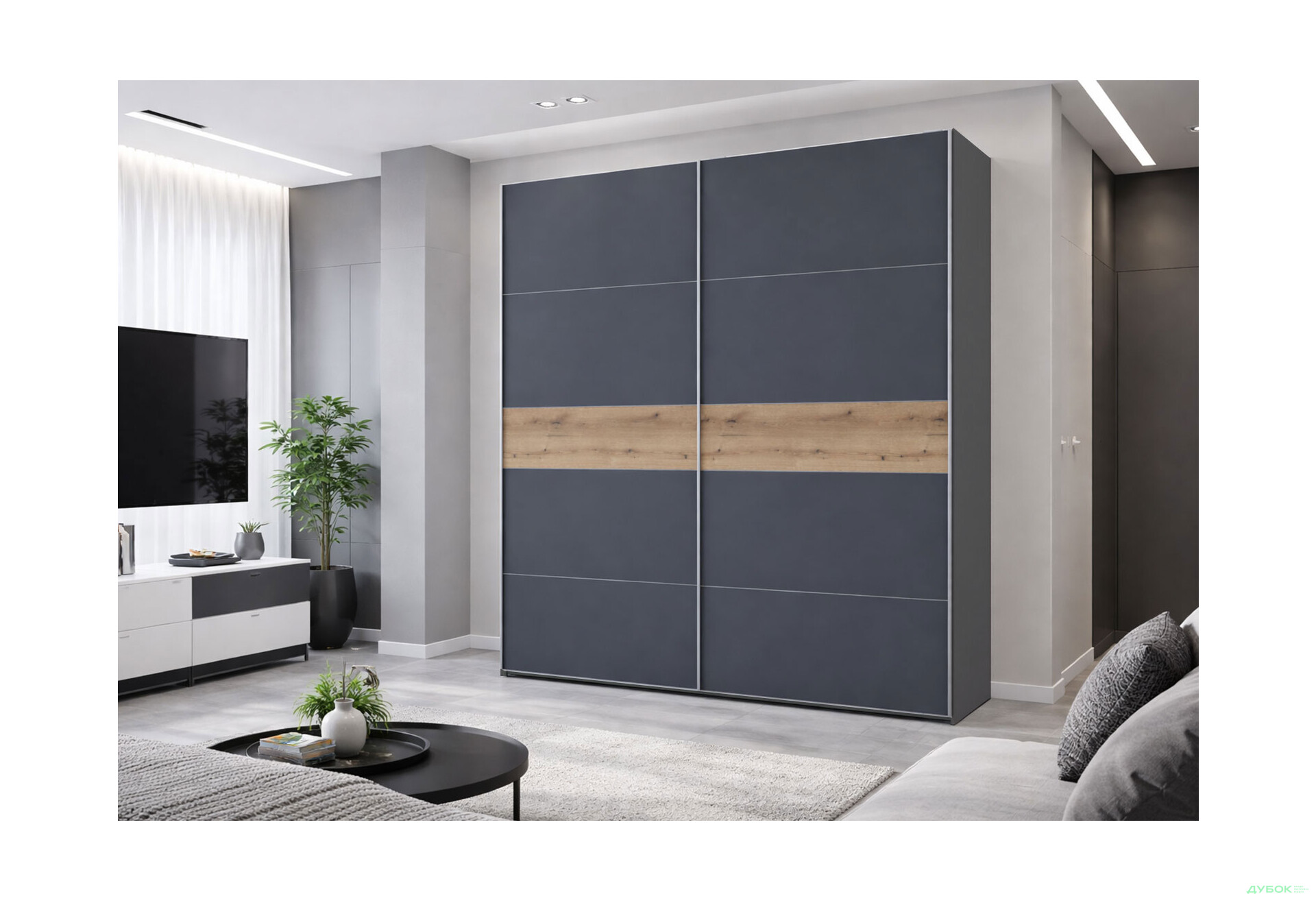 Изображение 2 - Шкаф-купе Doros G-Caiser / Джи-Кейзер 2-дверный 220 см, графит вставка дуб эвок
