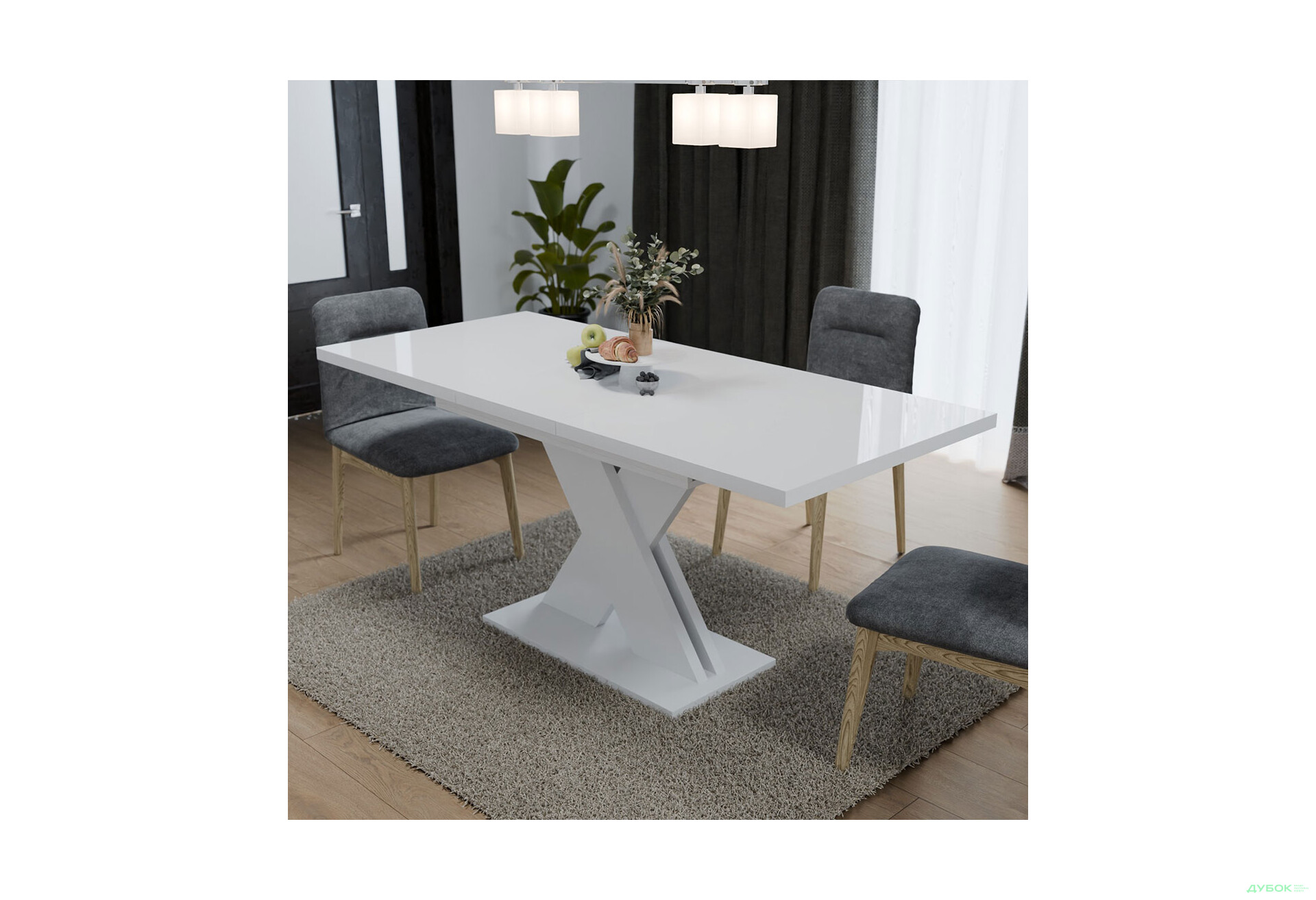 Стіл Неман Ламар розсувний 140/180х80, білий глянець - Зображення 3 Зображення 3 - Стіл Неман Ламар розсувний 140/180х80, білий глянець