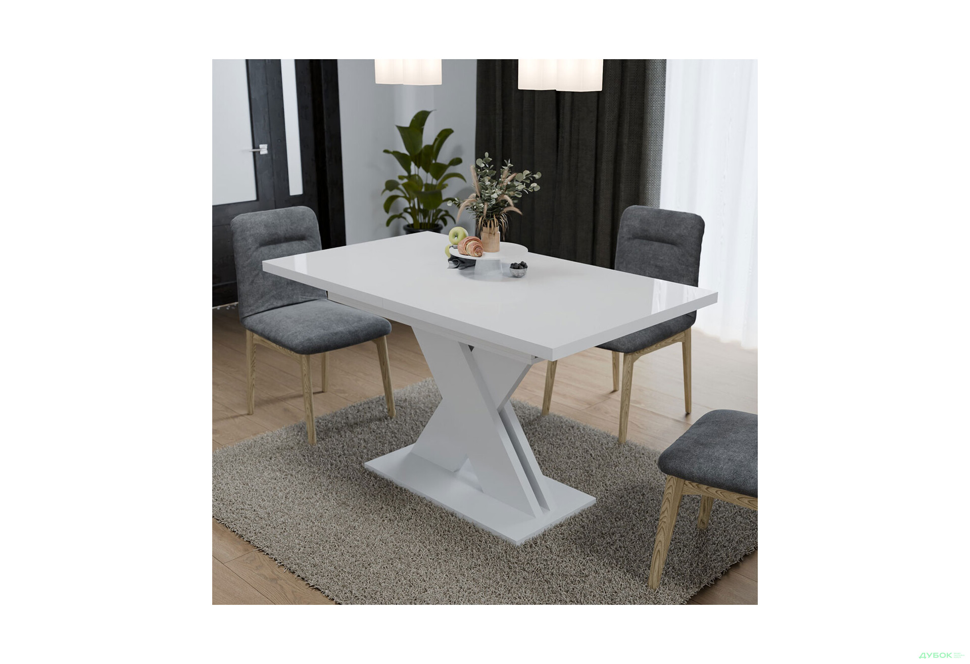 Стіл Неман Ламар розсувний 140/180х80, білий глянець - Зображення 2 Зображення 2 - Стіл Неман Ламар розсувний 140/180х80, білий глянець