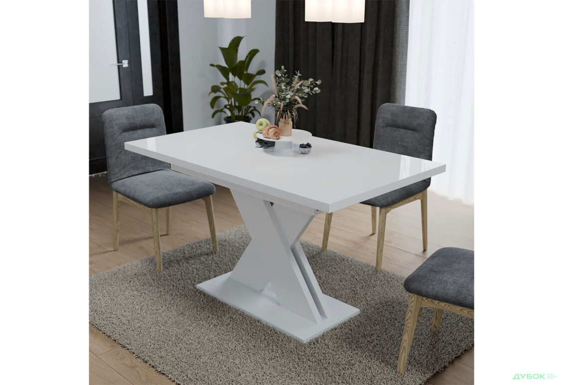 Стіл Неман Ламар розсувний 140/180х80, білий глянець - Зображення 2 Зображення 2 - Стіл Неман Ламар розсувний 140/180х80, білий глянець