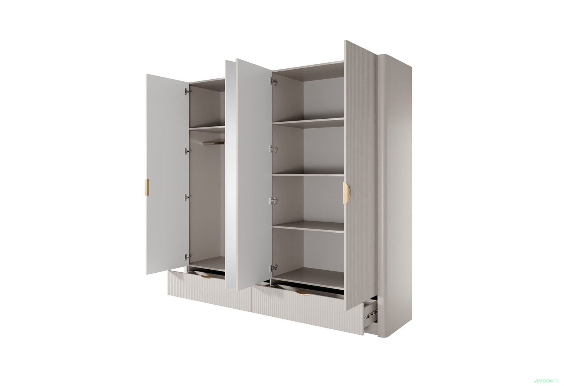 Шкаф Perfect Home Ланте / Lante 4-дверный с 2 ящиками 213 см, бежевый, золотые ручки - Изображение 2 Изображение 2 - Шкаф Perfect Home Ланте / Lante 4-дверный с 2 ящиками 213 см, бежевый, золотые ручки