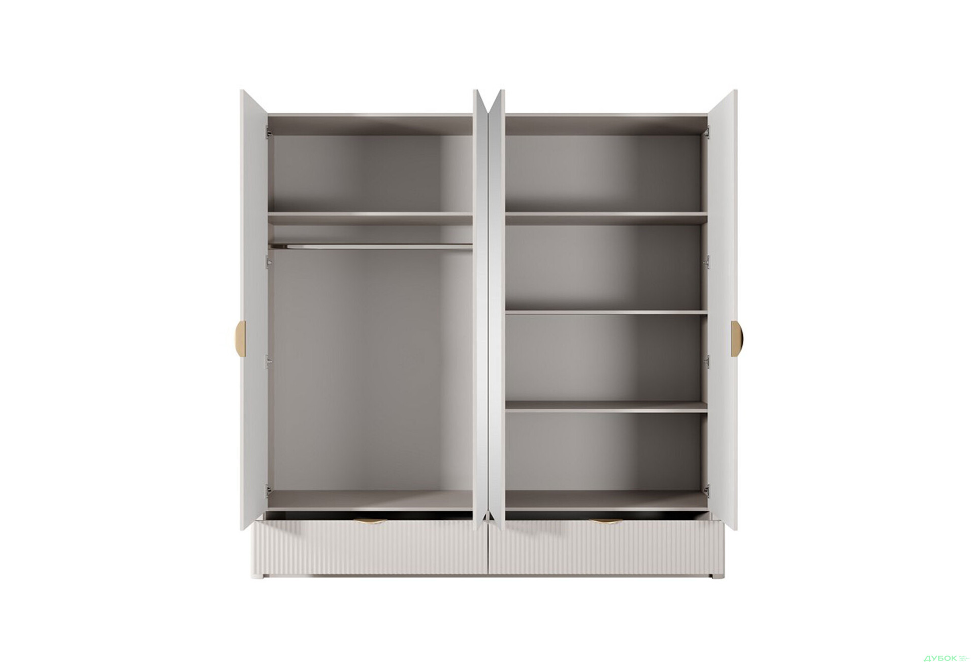 Шкаф Perfect Home Ланте / Lante 4-дверный с 2 ящиками 213 см, бежевый, золотые ручки - Изображение 5 Изображение 5 - Шкаф Perfect Home Ланте / Lante 4-дверный с 2 ящиками 213 см, бежевый, золотые ручки