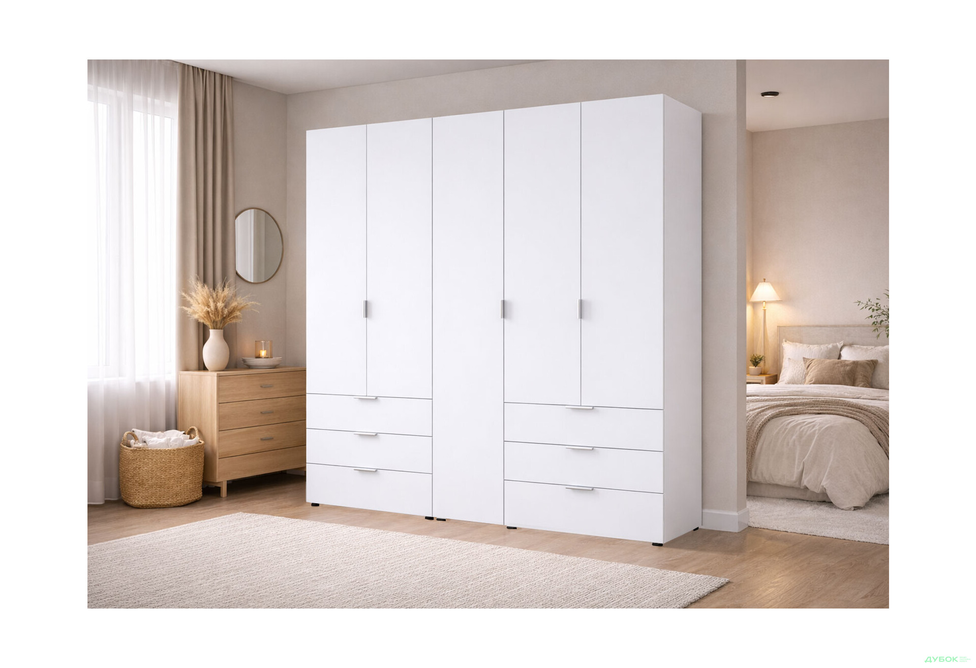 Зображення 2 - Шафа Doros Гелар 2+3 ДСП 5-дверна з 6 шухлядами 194 см Білий