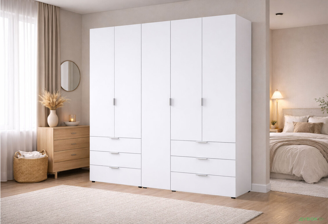 Зображення 2 - Шафа Doros Гелар 2+3 ДСП 5-дверна з 6 шухлядами 194 см Білий