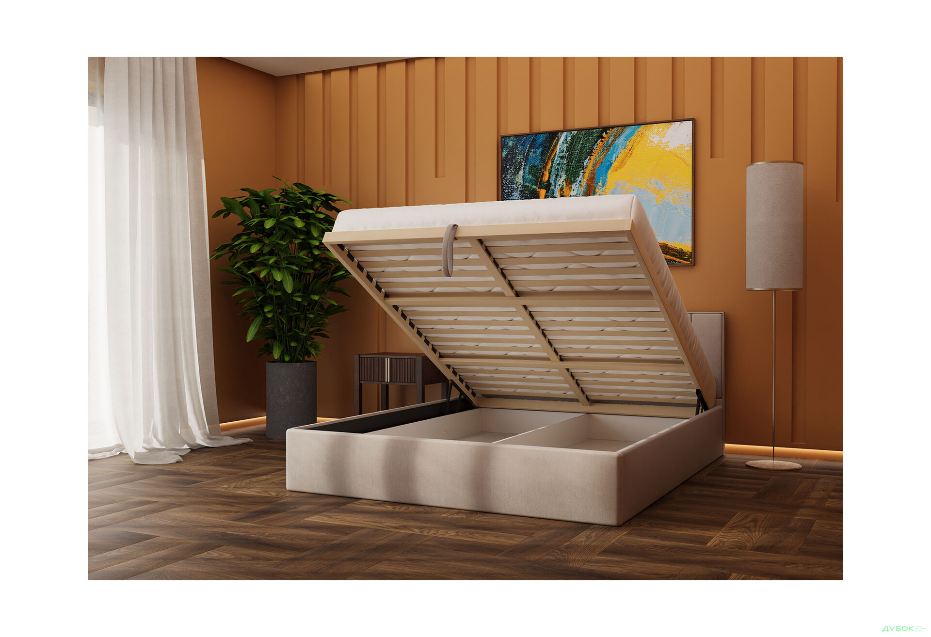 Ліжко-подіум Arbor Drev Рафаель 160х200, сосна, підйомне, фанерний каркас, беж (Лагуна 07) - Зображення 4 Зображення 4 - Ліжко-подіум Arbor Drev Рафаель 160х200, сосна, підйомне, фанерний каркас, беж (Лагуна 07)