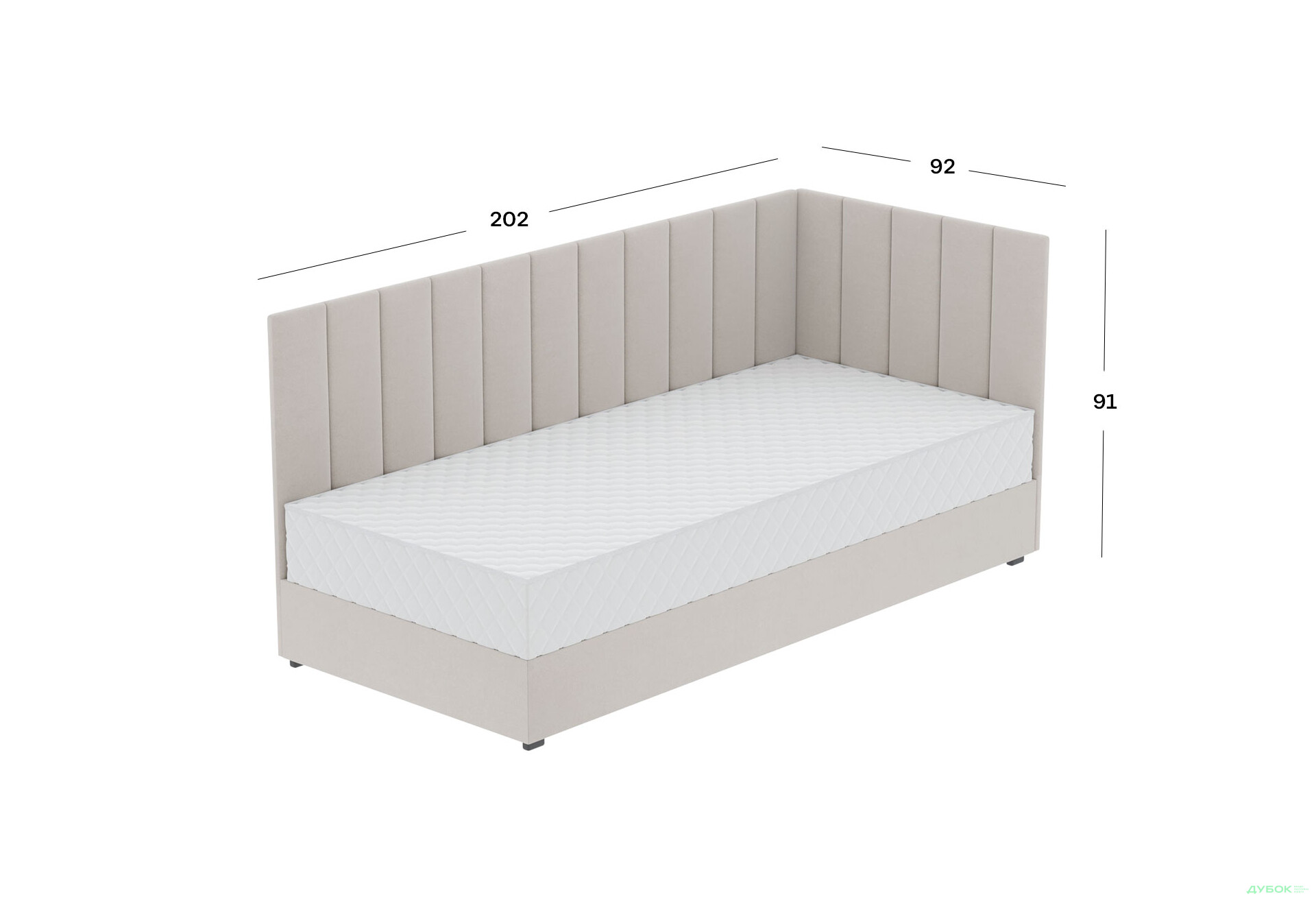 Ліжко-подіум Vika Перлина 90х200 см підйомне з матрацом, збірка права, беж (Malcolm 55) - Зображення 6 Зображення 6 - Ліжко-подіум Vika Перлина 90х200 см підйомне з матрацом, збірка права, беж (Malcolm 55)