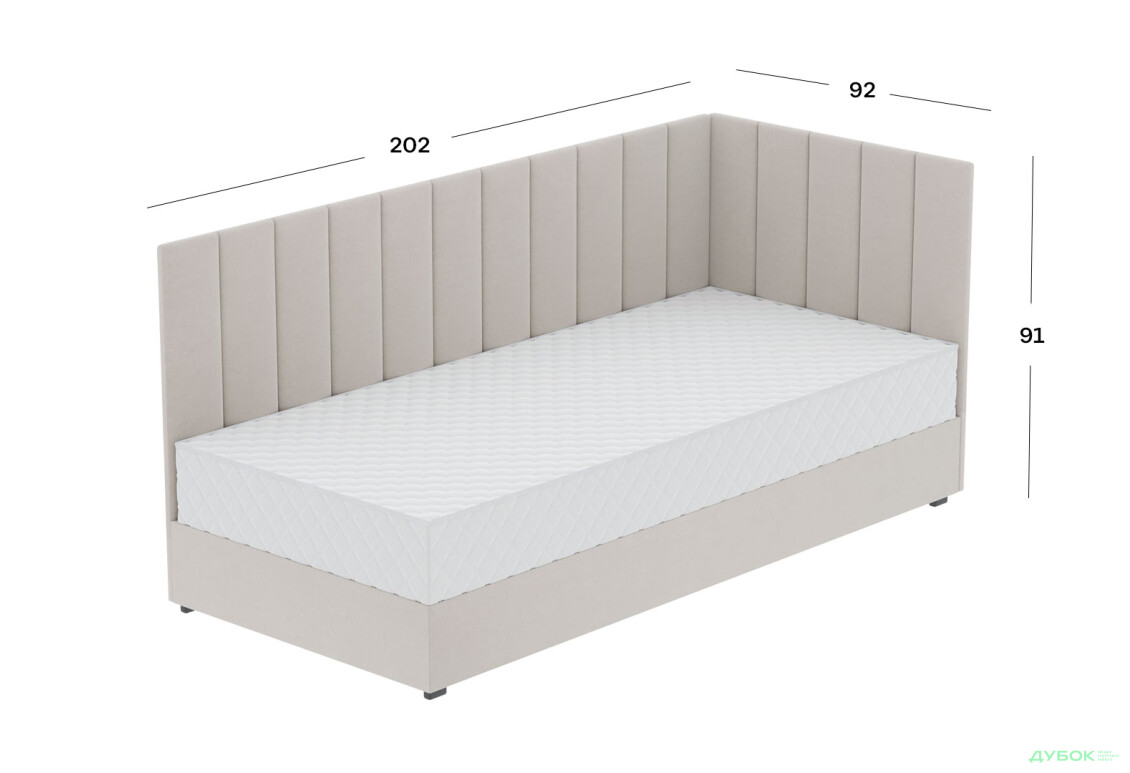 Ліжко-подіум Vika Перлина 90х200 см підйомне з матрацом, збірка права, беж (Malcolm 55) - Зображення 6 Зображення 6 - Ліжко-подіум Vika Перлина 90х200 см підйомне з матрацом, збірка права, беж (Malcolm 55)