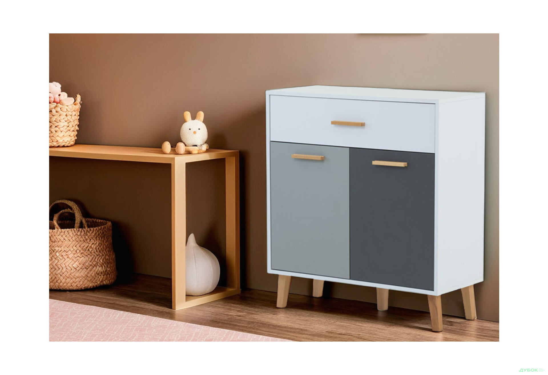 Комод VMV holding Тіммі / Timmy 2-дверний з шухлядою 84 см, білий / графіт / шиншила - Зображення 2 Зображення 2 - Комод VMV holding Тіммі / Timmy 2-дверний з шухлядою 84 см, білий / графіт / шиншила