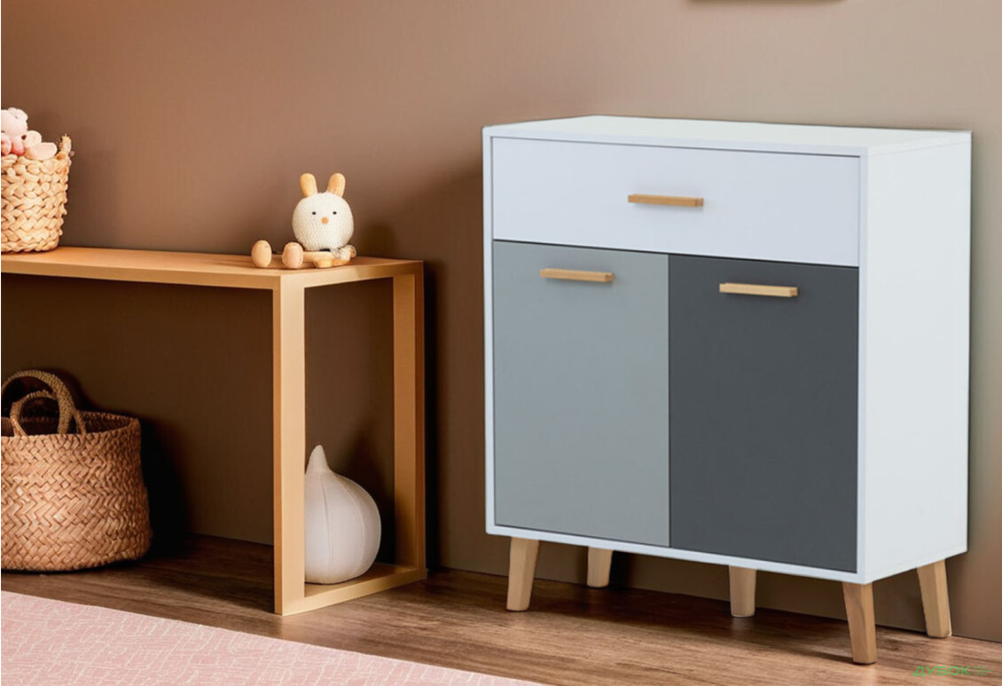 Комод VMV holding Тіммі / Timmy 2-дверний з шухлядою 84 см, білий / графіт / шиншила - Зображення 2 Зображення 2 - Комод VMV holding Тіммі / Timmy 2-дверний з шухлядою 84 см, білий / графіт / шиншила