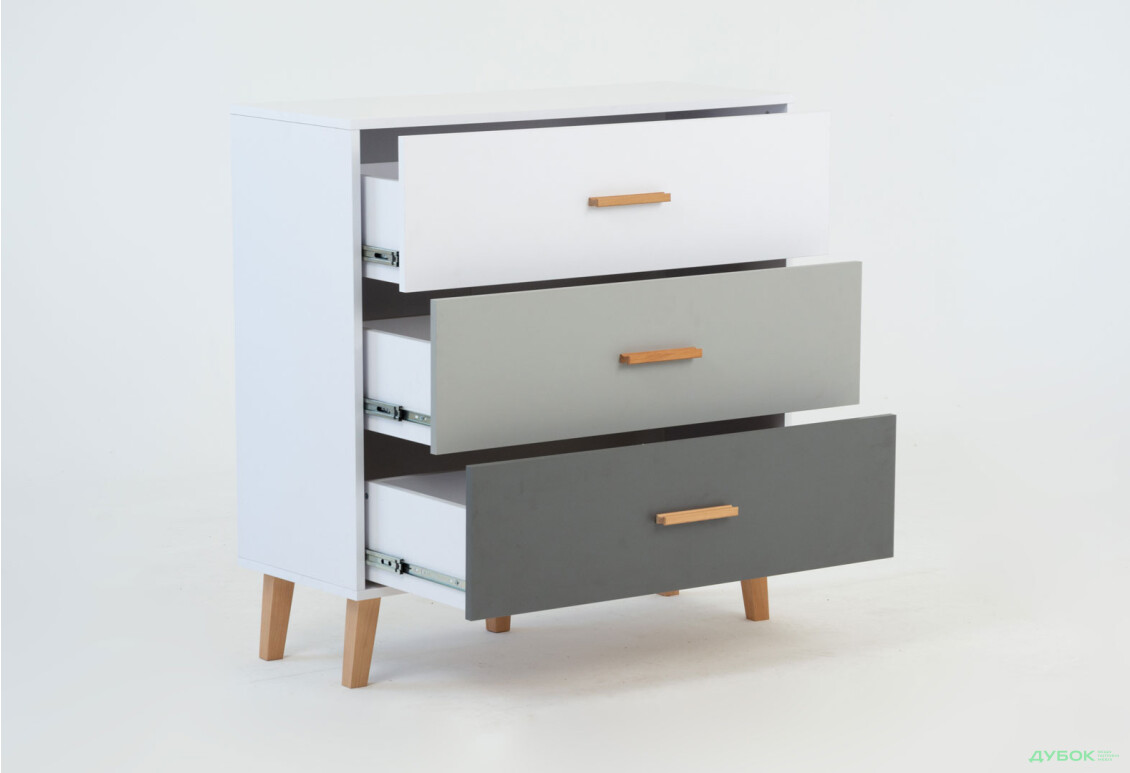 Комод VMV holding Тіммі / Timmy з 3 шухлядами 90 см, білий / графіт / шиншила - Зображення 6 Зображення 6 - Комод VMV holding Тіммі / Timmy з 3 шухлядами 90 см, білий / графіт / шиншила