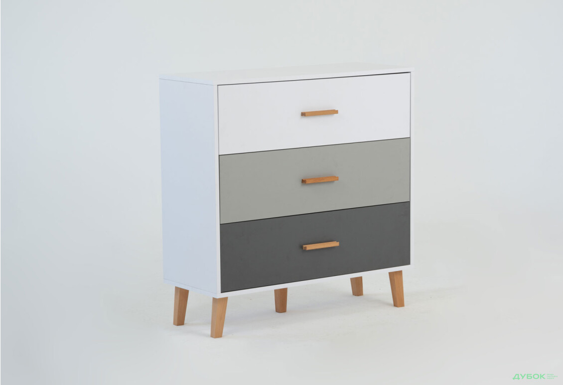Комод VMV holding Тіммі / Timmy з 3 шухлядами 90 см, білий / графіт / шиншила - Зображення 5 Зображення 5 - Комод VMV holding Тіммі / Timmy з 3 шухлядами 90 см, білий / графіт / шиншила