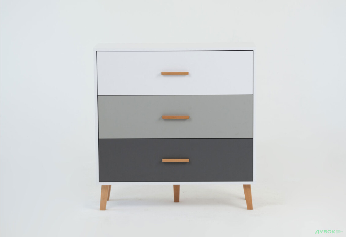 Комод VMV holding Тіммі / Timmy з 3 шухлядами 90 см, білий / графіт / шиншила - Зображення 3 Зображення 3 - Комод VMV holding Тіммі / Timmy з 3 шухлядами 90 см, білий / графіт / шиншила