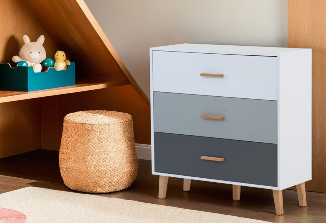 Комод VMV holding Тіммі / Timmy з 3 шухлядами 90 см, білий / графіт / шиншила - Зображення 2 Зображення 2 - Комод VMV holding Тіммі / Timmy з 3 шухлядами 90 см, білий / графіт / шиншила