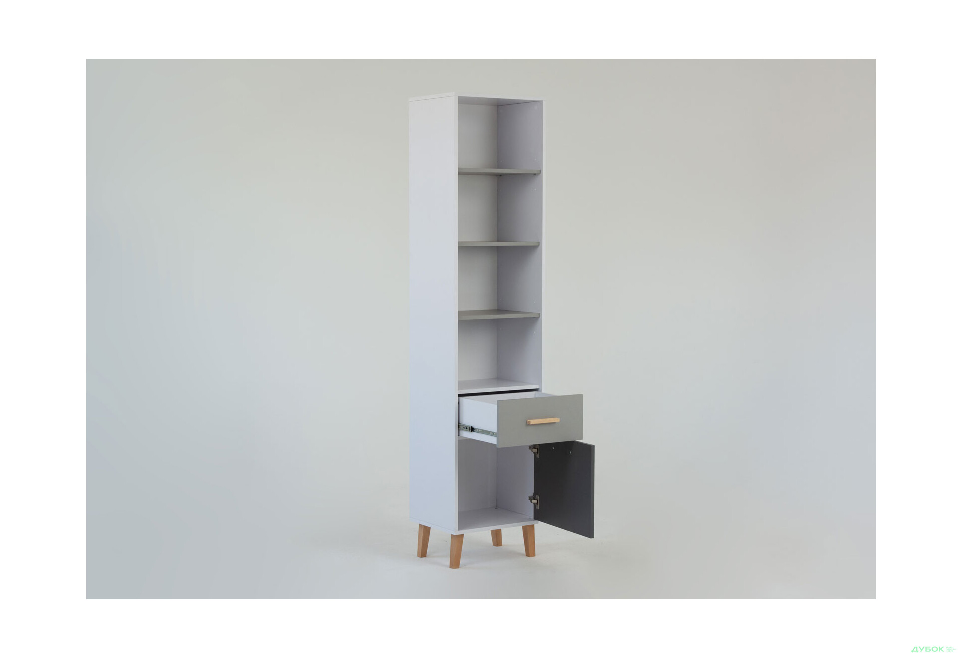 Изображение 4 - Шкаф-стеллаж открытый VMV holding Тимми / Timmy с дверкой и ящиком 47 см, белый / графит / шиншилла