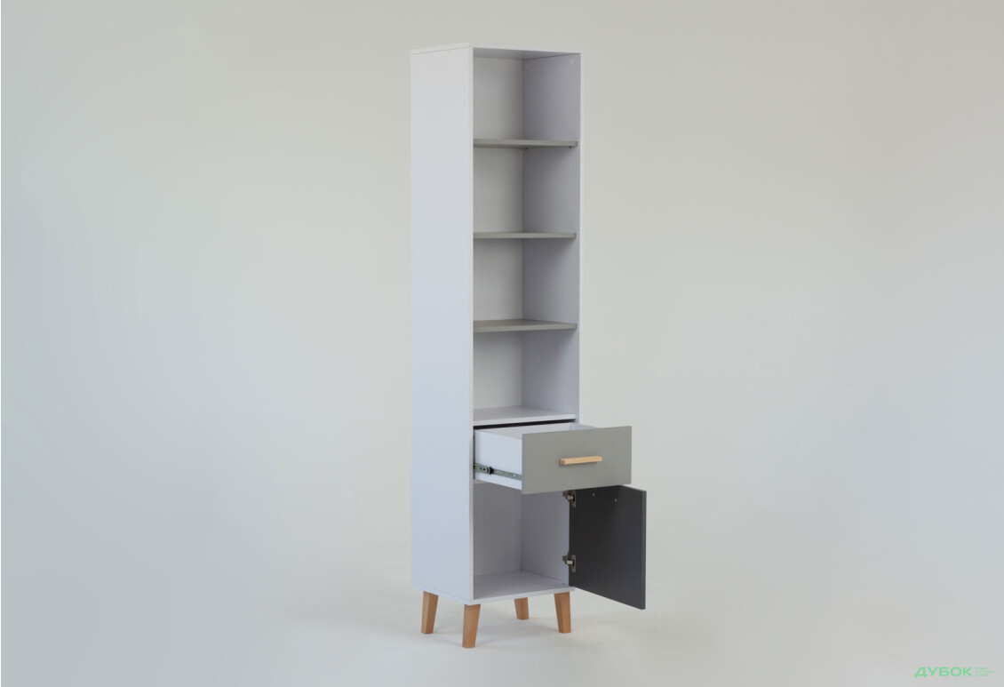 Изображение 4 - Шкаф-стеллаж открытый VMV holding Тимми / Timmy с дверкой и ящиком 47 см, белый / графит / шиншилла
