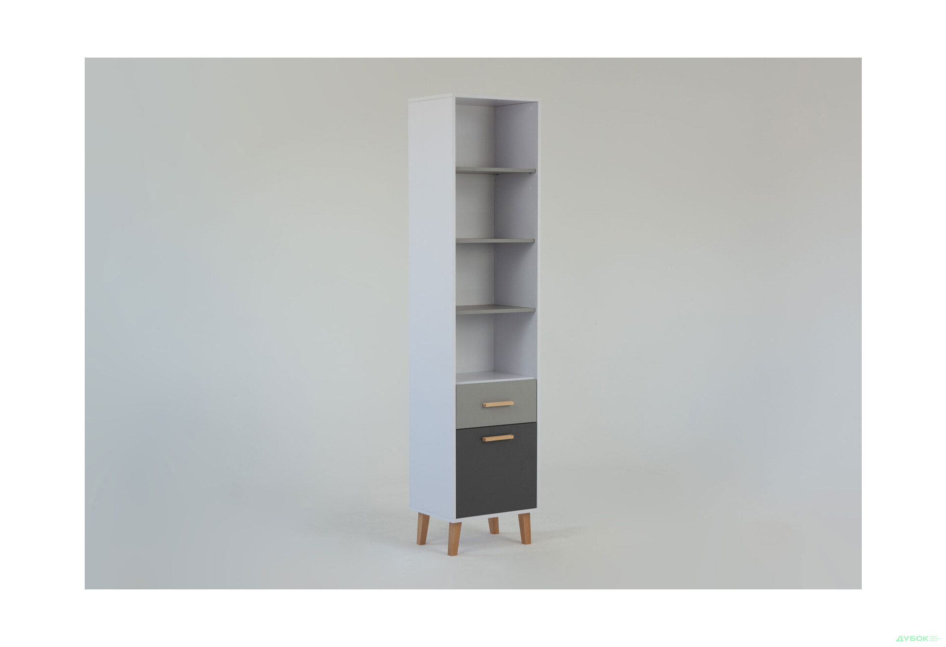 Изображение 3 - Шкаф-стеллаж открытый VMV holding Тимми / Timmy с дверкой и ящиком 47 см, белый / графит / шиншилла