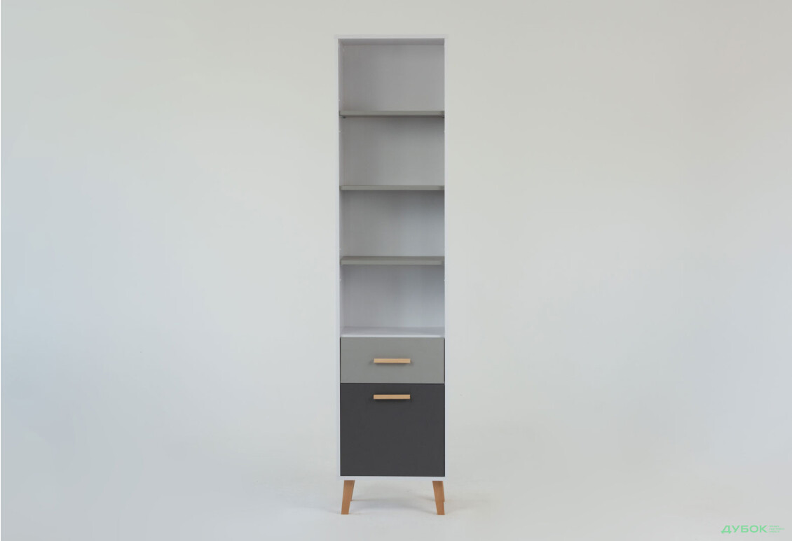 Изображение 2 - Шкаф-стеллаж открытый VMV holding Тимми / Timmy с дверкой и ящиком 47 см, белый / графит / шиншилла