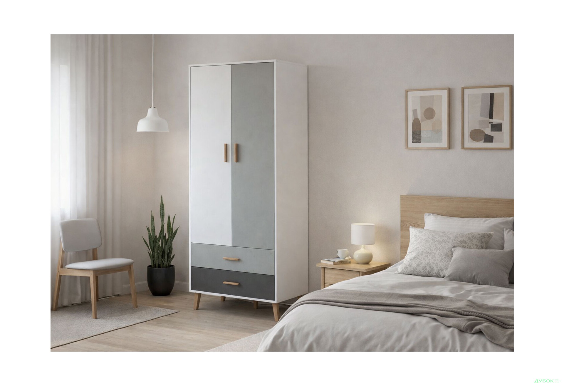 Изображение 2 - Шкаф VMV holding Тимми / Timmy 2-дверная с 2 ящиками 90 см, белый / графит / шиншилла