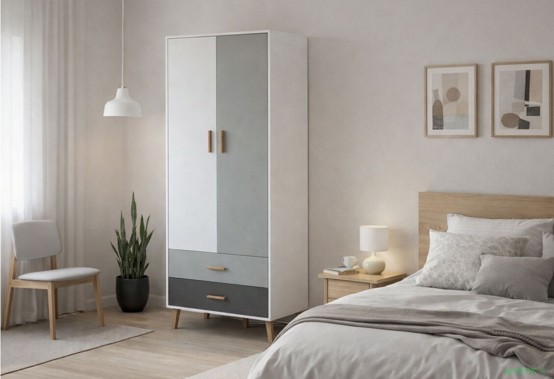 Изображение 2 - Шкаф VMV holding Тимми / Timmy 2-дверная с 2 ящиками 90 см, белый / графит / шиншилла