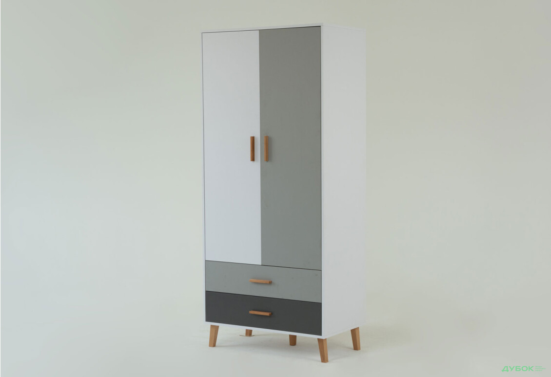 Шафа VMV holding Тіммі / Timmy 2-дверна з 2 шухлядами 90 см, білий / графіт / шиншила - Зображення 2 Зображення 2 - Шафа VMV holding Тіммі / Timmy 2-дверна з 2 шухлядами 90 см, білий / графіт / шиншила