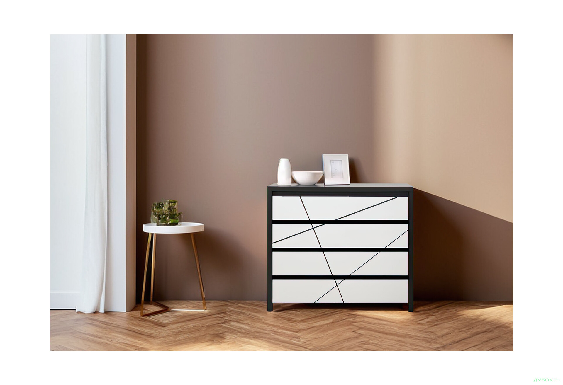Комод ВМК Каспіан МДФ з 4 шухлядами 105 см, венге магія / білий сніг - Зображення 2 Зображення 2 - Комод ВМК Каспіан МДФ з 4 шухлядами 105 см, венге магія / білий сніг