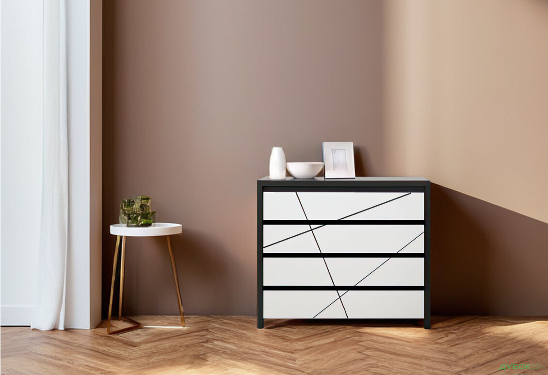 Комод ВМК Каспіан МДФ з 4 шухлядами 105 см, венге магія / білий сніг - Зображення 2 Зображення 2 - Комод ВМК Каспіан МДФ з 4 шухлядами 105 см, венге магія / білий сніг