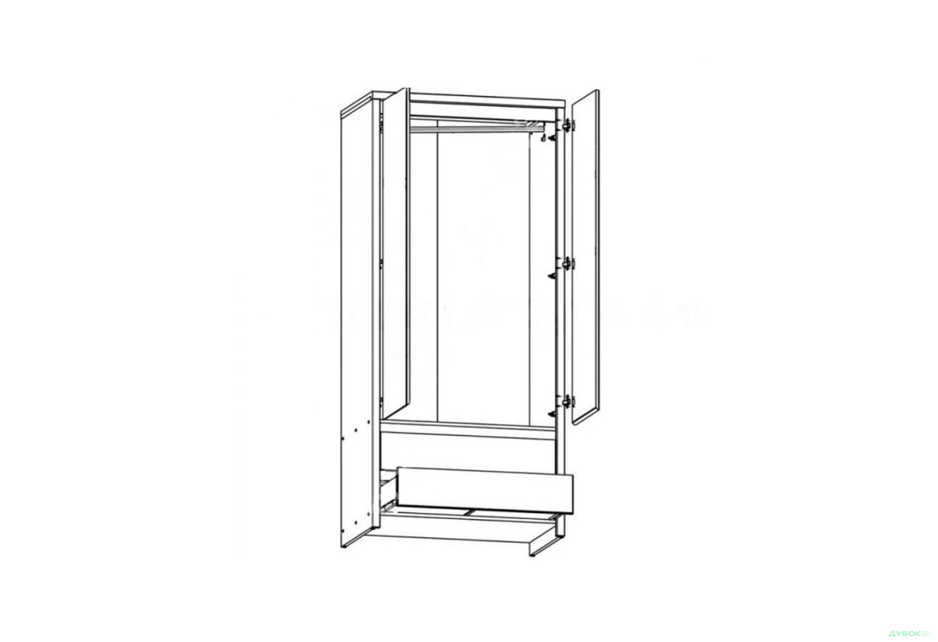 Шафа ВМК Каспіан МДФ 2-дверна з 2 шухлядами 90 см, венге магія / білий сніг - Зображення 3 Зображення 3 - Шафа ВМК Каспіан МДФ 2-дверна з 2 шухлядами 90 см, венге магія / білий сніг