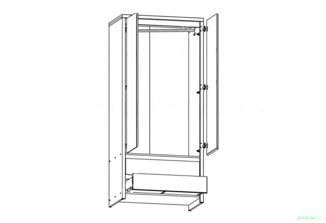 Шафа ВМК Каспіан МДФ 2-дверна з 2 шухлядами 90 см, венге магія / білий сніг - Зображення 3 Зображення 3 - Шафа ВМК Каспіан МДФ 2-дверна з 2 шухлядами 90 см, венге магія / білий сніг
