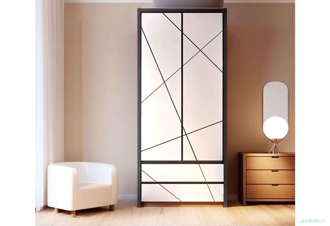 Шафа ВМК Каспіан МДФ 2-дверна з 2 шухлядами 90 см, венге магія / білий сніг - Зображення 2 Зображення 2 - Шафа ВМК Каспіан МДФ 2-дверна з 2 шухлядами 90 см, венге магія / білий сніг