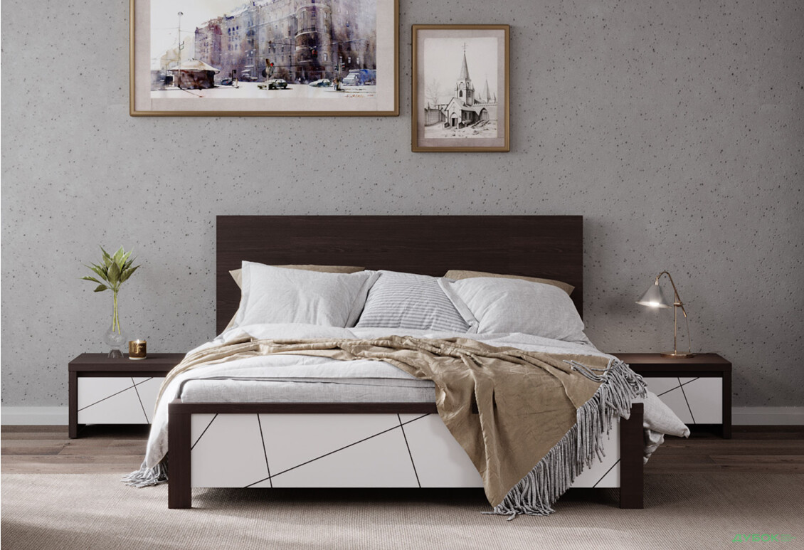 Ліжко ВМК Каспіан МДФ (без вкладу) 160х200 см венге магія / білий сніг - Зображення 2 Зображення 2 - Ліжко ВМК Каспіан МДФ (без вкладу) 160х200 см венге магія / білий сніг