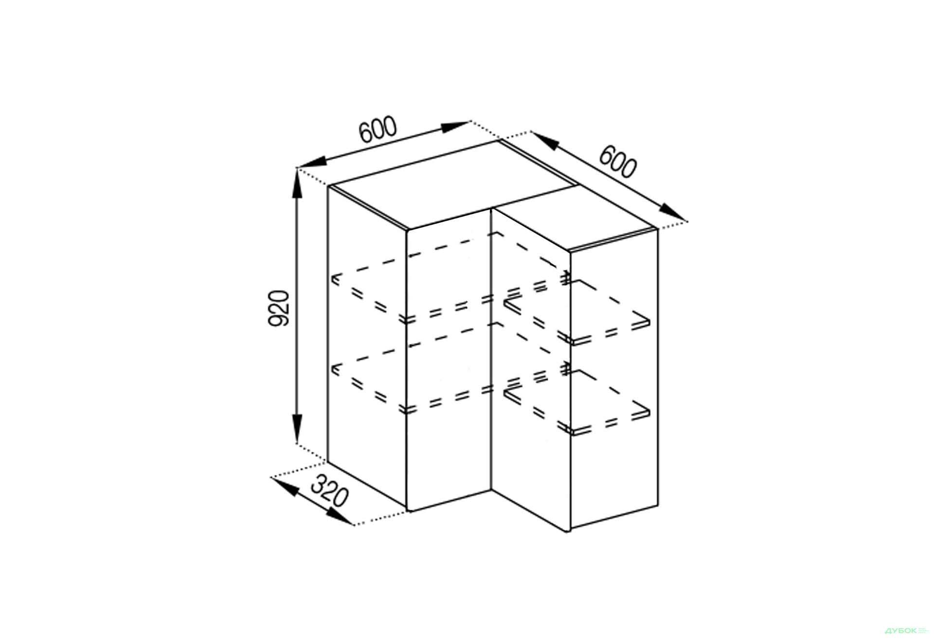 Зображення 1 - Корпус В 60x60 кут прямий (h-920) Світ Меблів