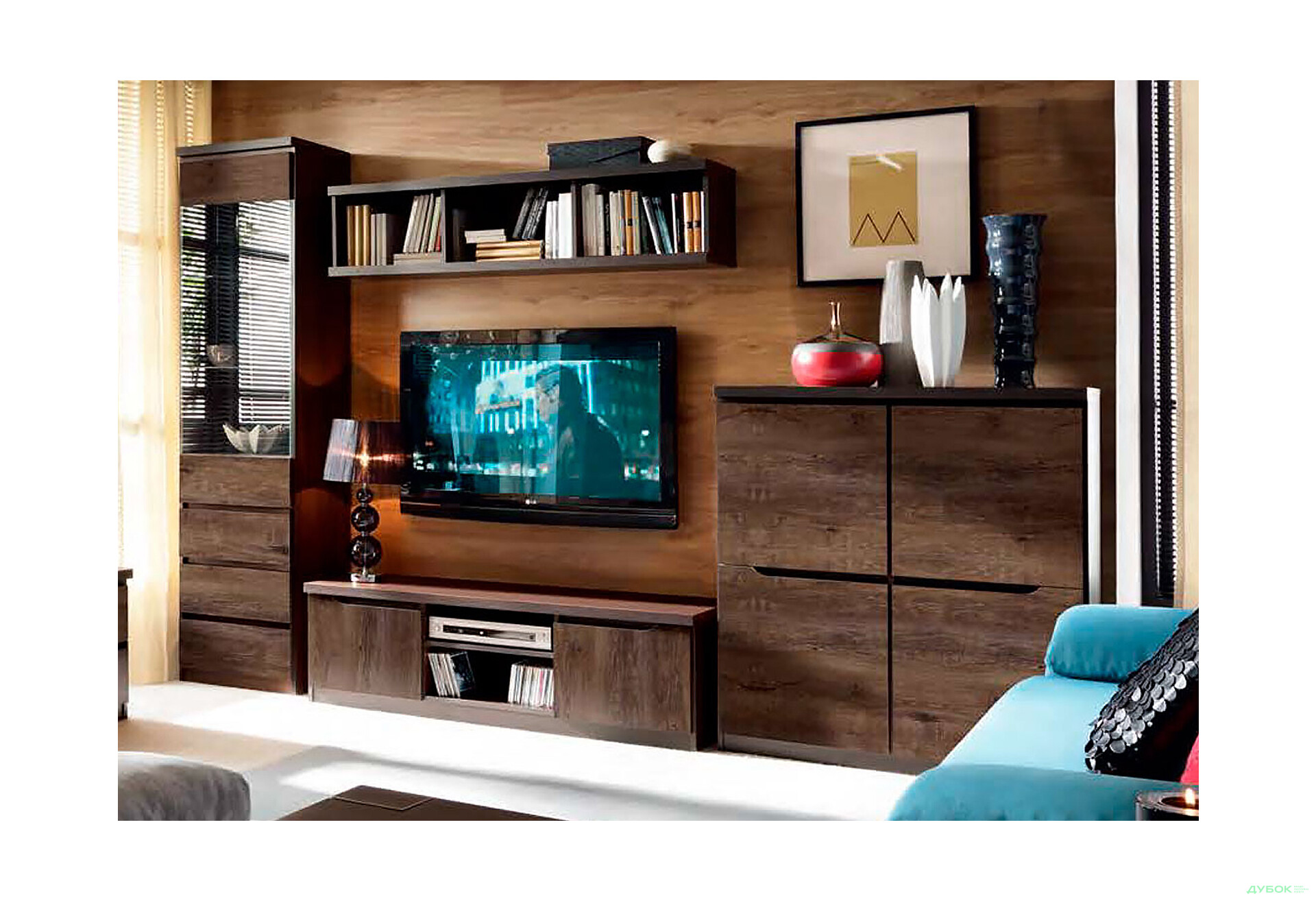 Комплект стінка з вітриною та комодом ВМК Джулі 291 см Венге магія/Дуб конкордія - Зображення 1 Зображення 1 - Комплект стінка з вітриною та комодом ВМК Джулі 291 см Венге магія/Дуб конкордія