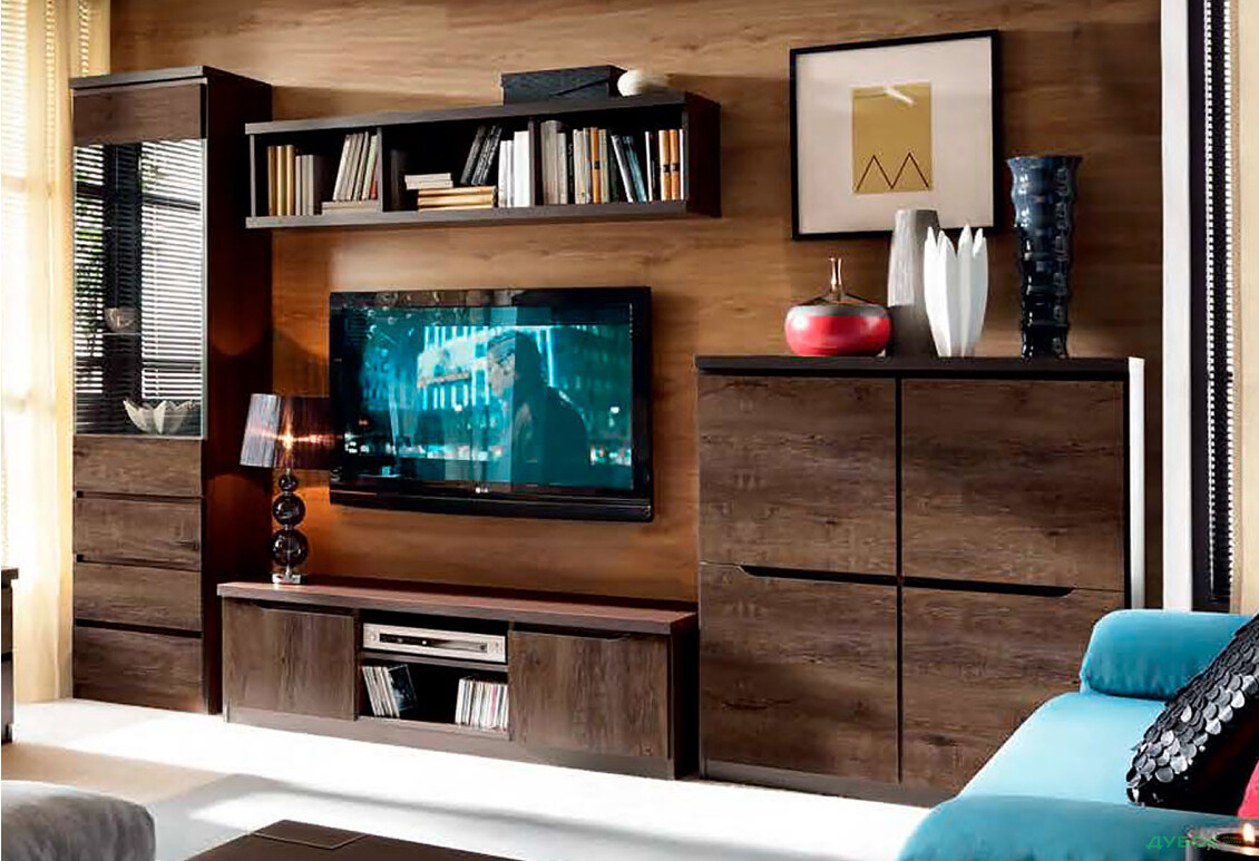 Комплект стінка з вітриною та комодом ВМК Джулі 291 см Венге магія/Дуб конкордія - Зображення 1 Зображення 1 - Комплект стінка з вітриною та комодом ВМК Джулі 291 см Венге магія/Дуб конкордія