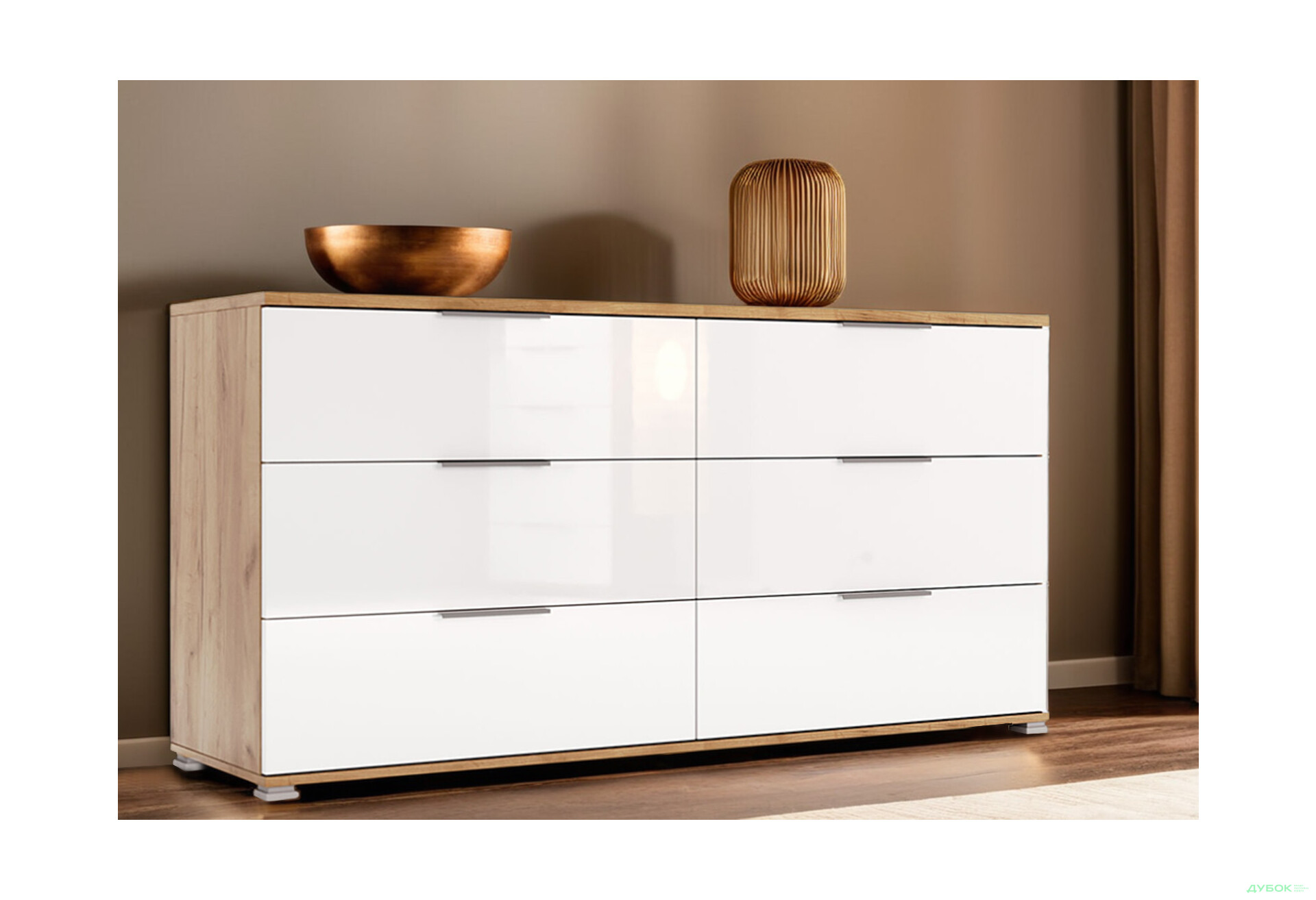 Комод MiroMark Асті з 6 шухлядами 160 см Дуб крафт/Білий - Зображення 2 Зображення 2 - Комод MiroMark Асті з 6 шухлядами 160 см Дуб крафт/Білий