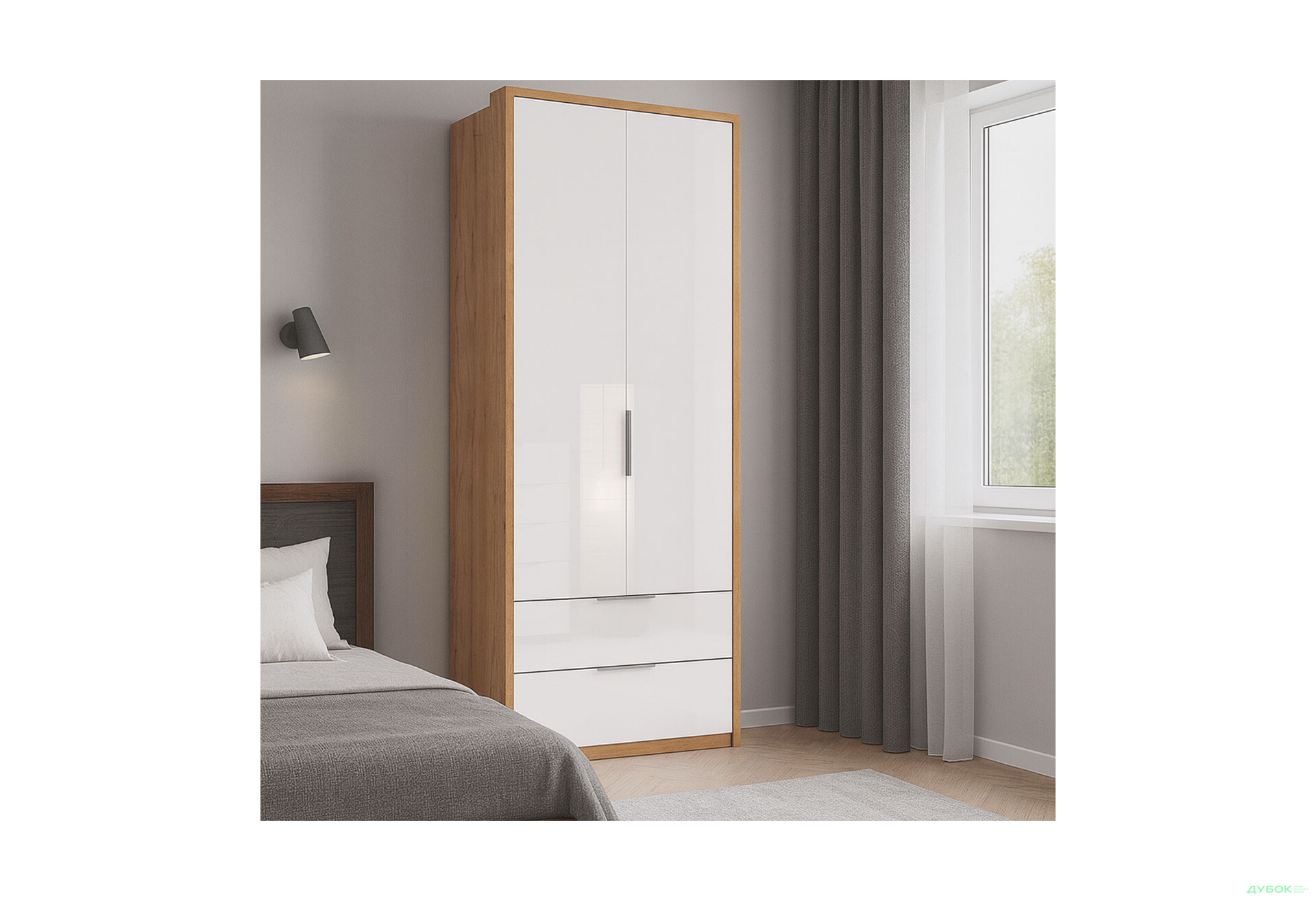 Зображення 2 - Шафа MiroMark Асті 2-дверна з 2 шухлядами 95 см без дзеркал Дуб крафт / Білий, серія Н