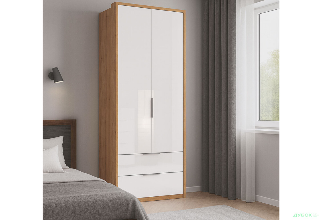 Зображення 2 - Шафа MiroMark Асті 2-дверна з 2 шухлядами 95 см без дзеркал Дуб крафт / Білий, серія Н