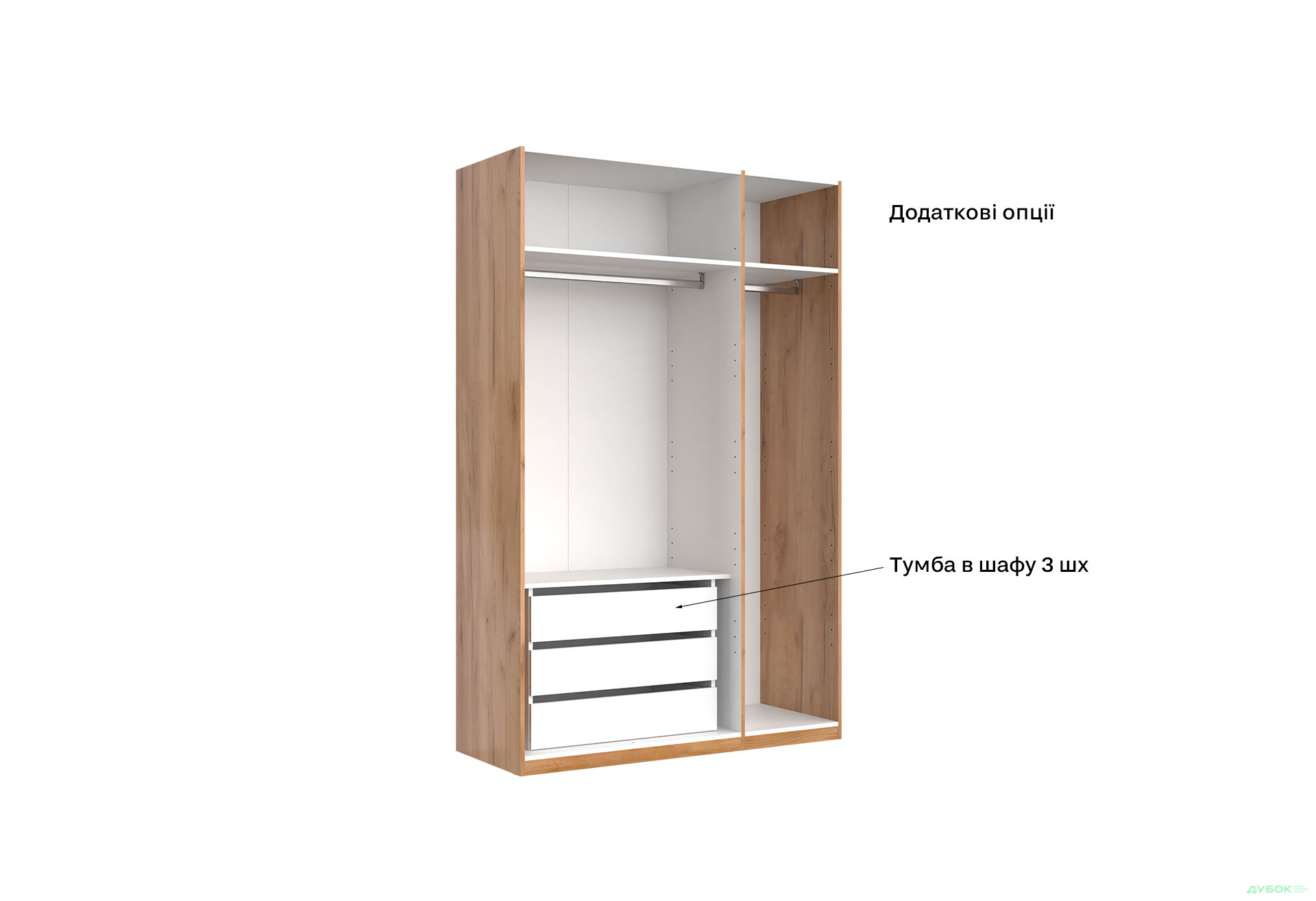 Зображення 15 - Шафа MiroMark Асті 3-дверна з дзеркалом 140 см Дуб крафт/Білий серія Н