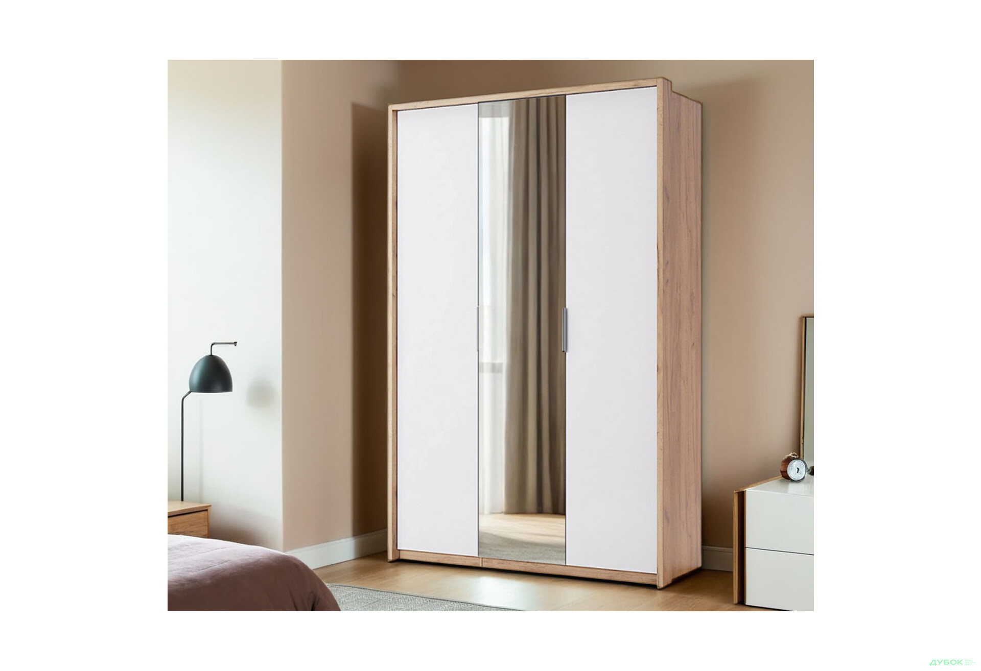 Зображення 2 - Шафа MiroMark Асті 3-дверна з дзеркалом 140 см Дуб крафт/Білий серія Н