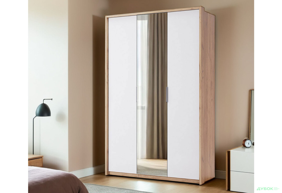 Зображення 2 - Шафа MiroMark Асті 3-дверна з дзеркалом 140 см Дуб крафт/Білий серія Н
