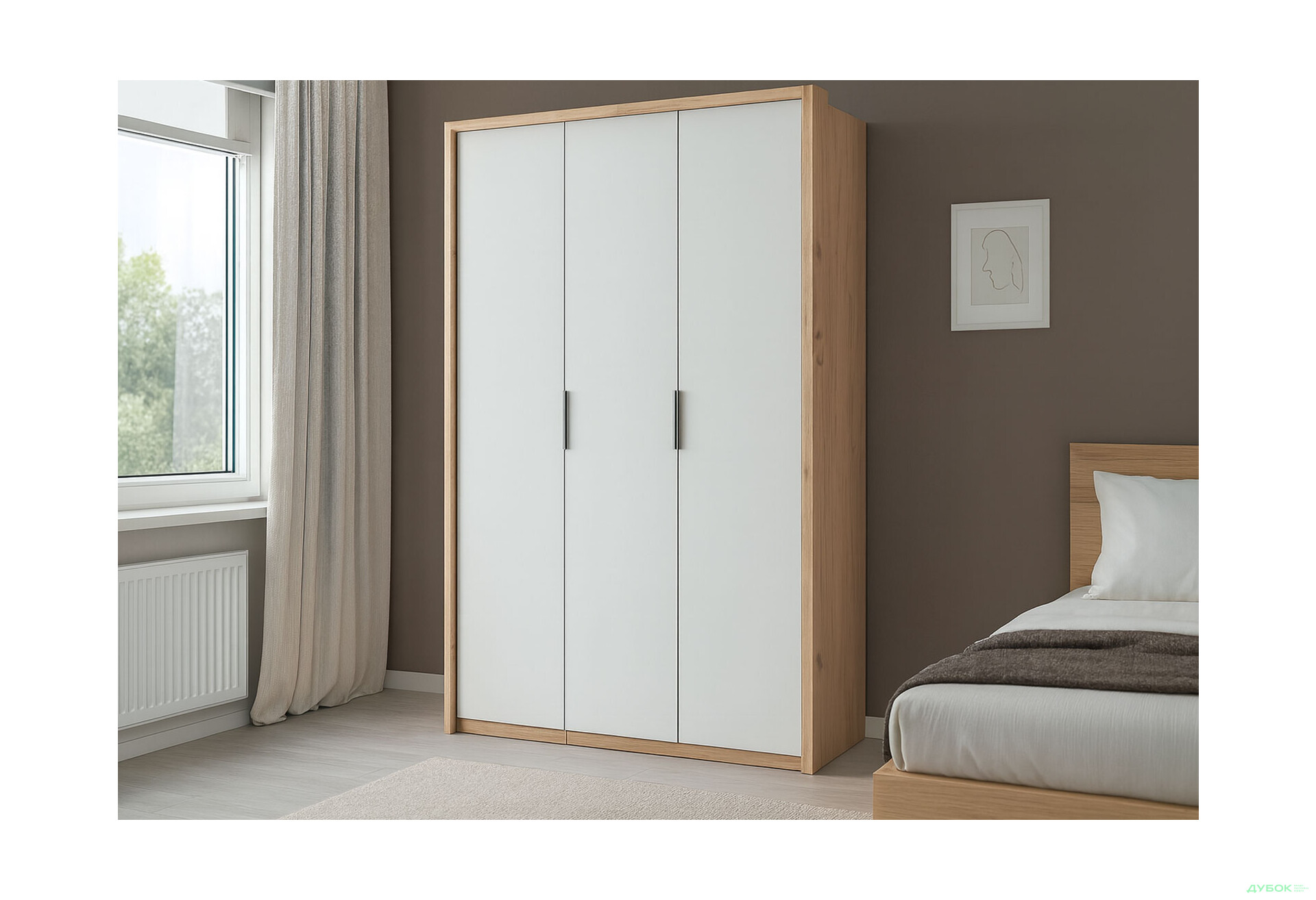 Шкаф МироМарк Асти 3-дверный 140 см Дуб крафт/Белый серия Н - Изображение 2 Изображение 2 - Шкаф МироМарк Асти 3-дверный 140 см Дуб крафт/Белый серия Н