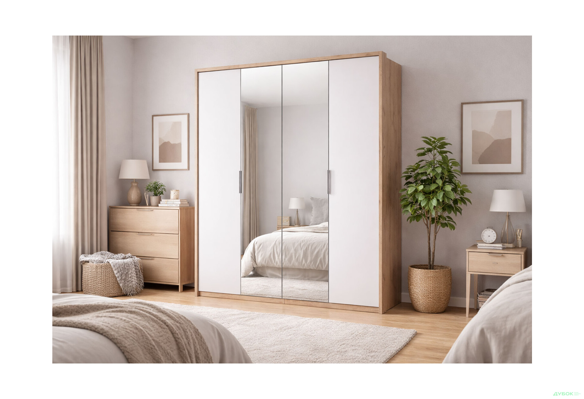 Зображення 2 - Шафа MiroMark Асті 4-дверна із дзеркалами 184 см Дуб крафт/Білий серія Н