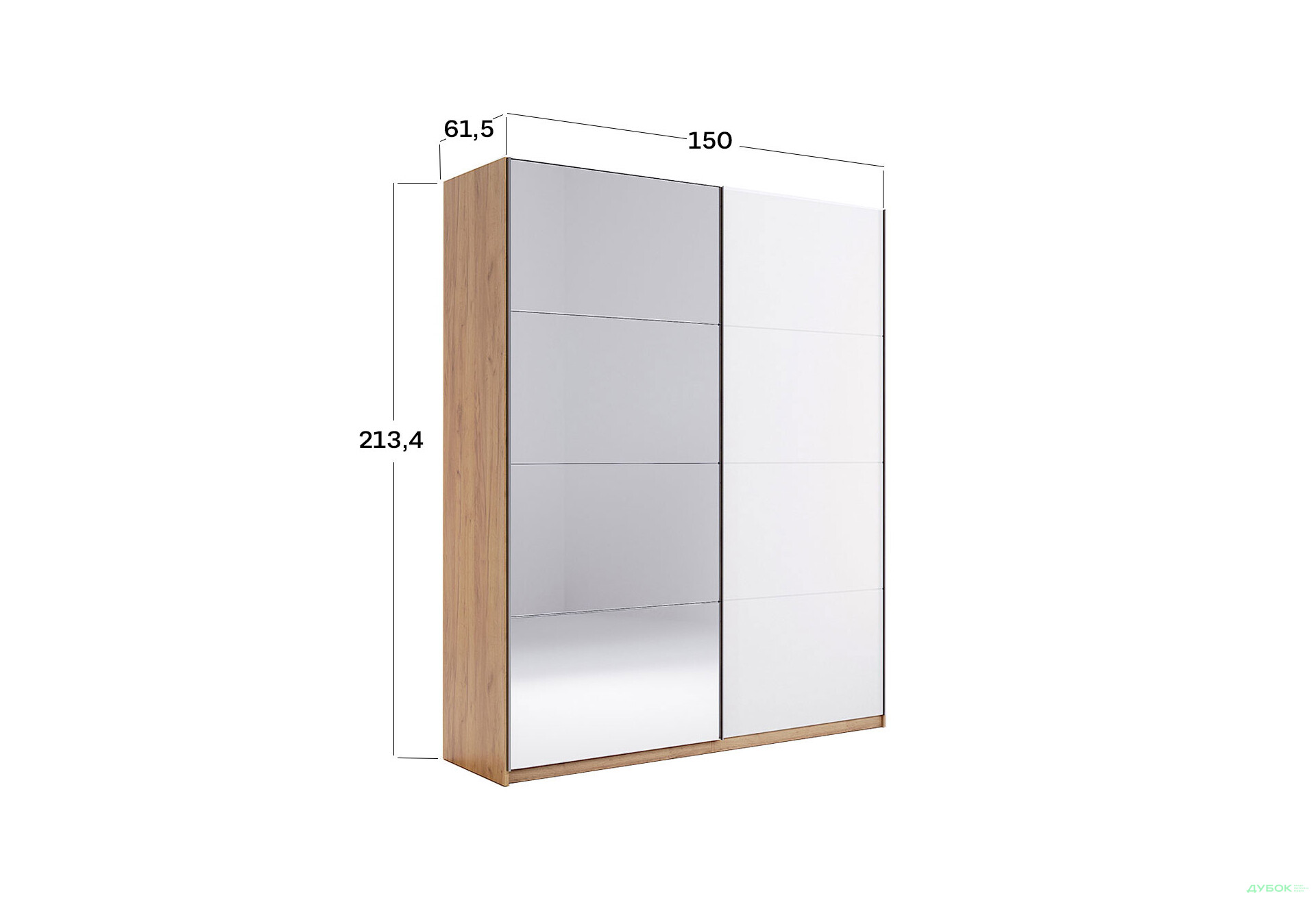 Шафа-купе MiroMark Асті із дзеркалом 2-дверна 150х210 см Глянець Білий серія Н - Зображення 3 Зображення 3 - Шафа-купе MiroMark Асті із дзеркалом 2-дверна 150х210 см Глянець Білий серія Н